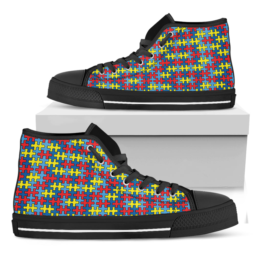 Autism Awareness Puzzle Print Black High Top Shoes