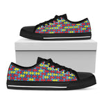 Autism Awareness Puzzle Print Black Low Top Shoes