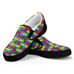 Autism Awareness Puzzle Print Black Slip On Shoes