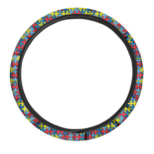 Autism Awareness Puzzle Print Car Steering Wheel Cover