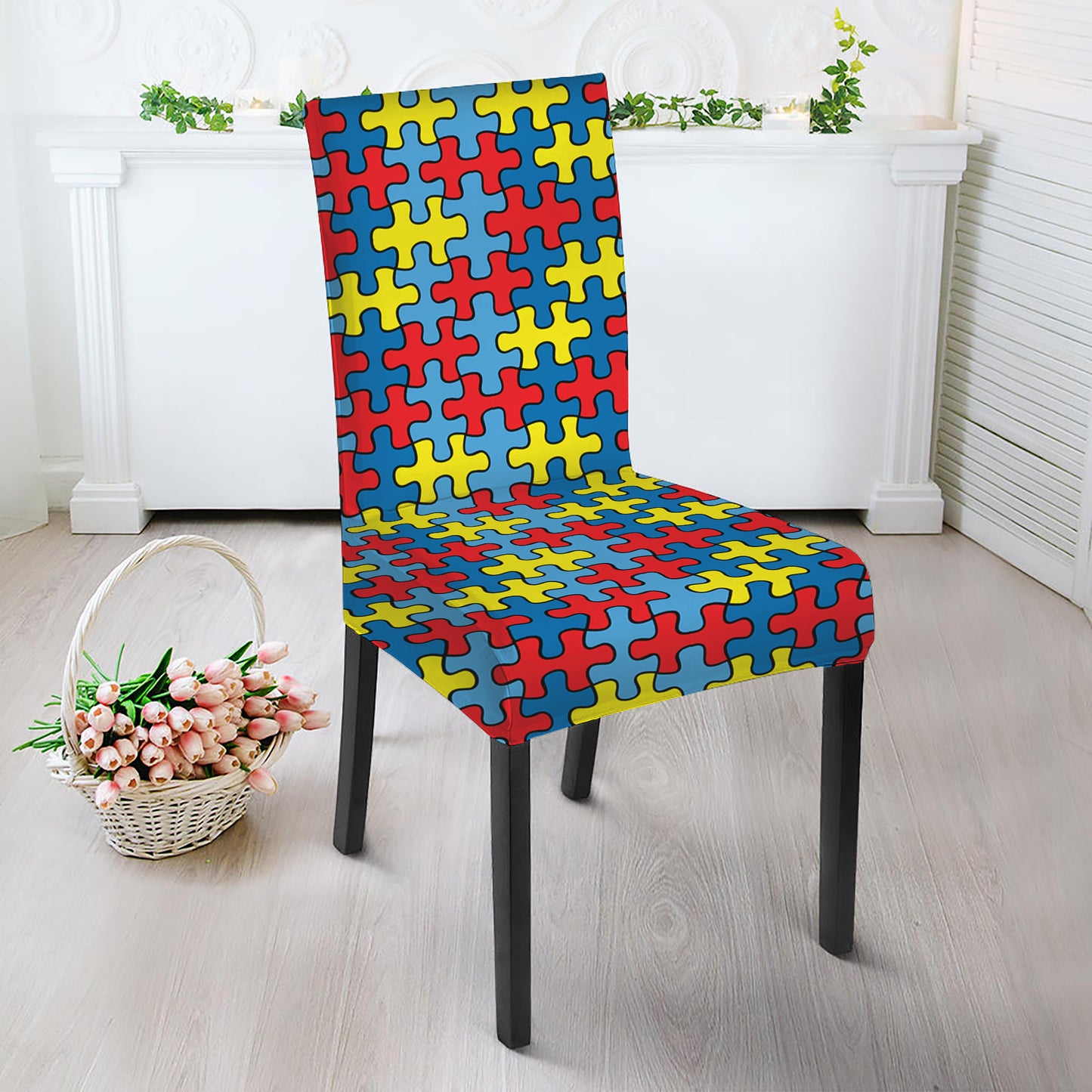 Autism Awareness Puzzle Print Dining Chair Slipcover