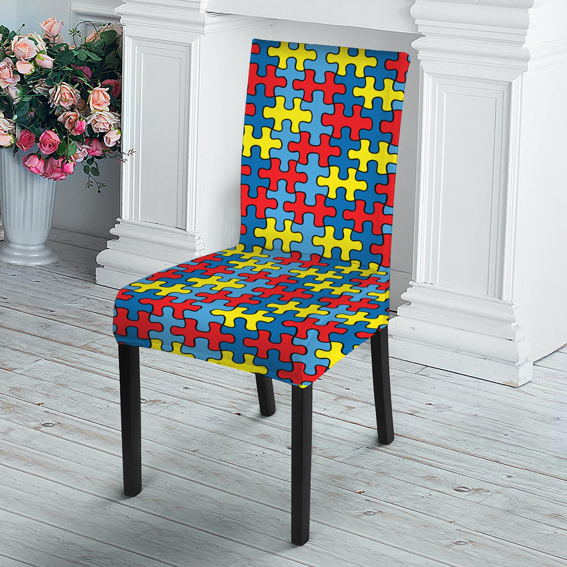 Autism Awareness Puzzle Print Dining Chair Slipcover