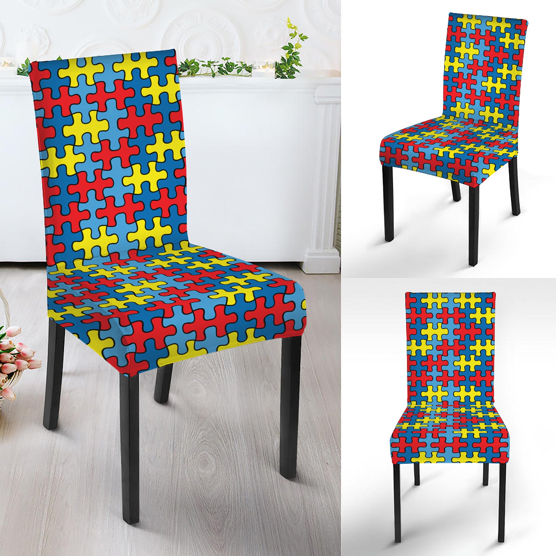 Autism Awareness Puzzle Print Dining Chair Slipcover