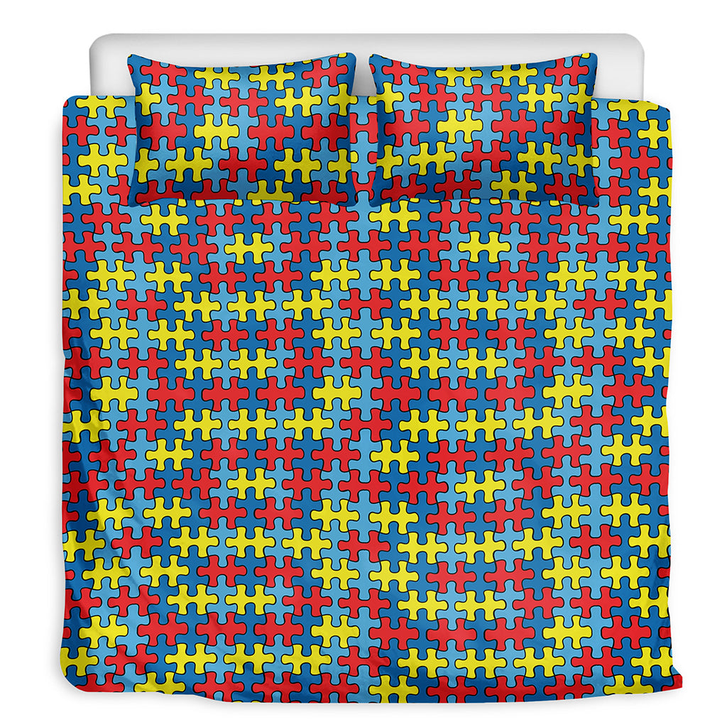 Autism Awareness Puzzle Print Duvet Cover Bedding Set