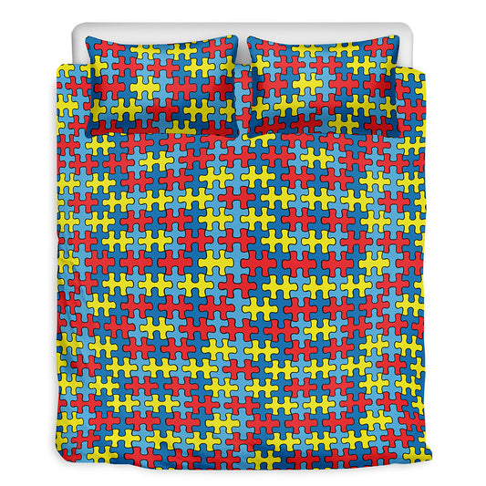 Autism Awareness Puzzle Print Duvet Cover Bedding Set