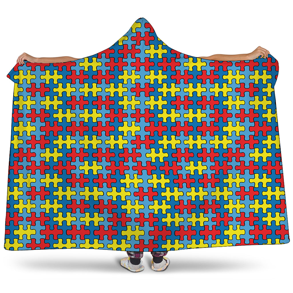 Autism Awareness Puzzle Print Hooded Blanket