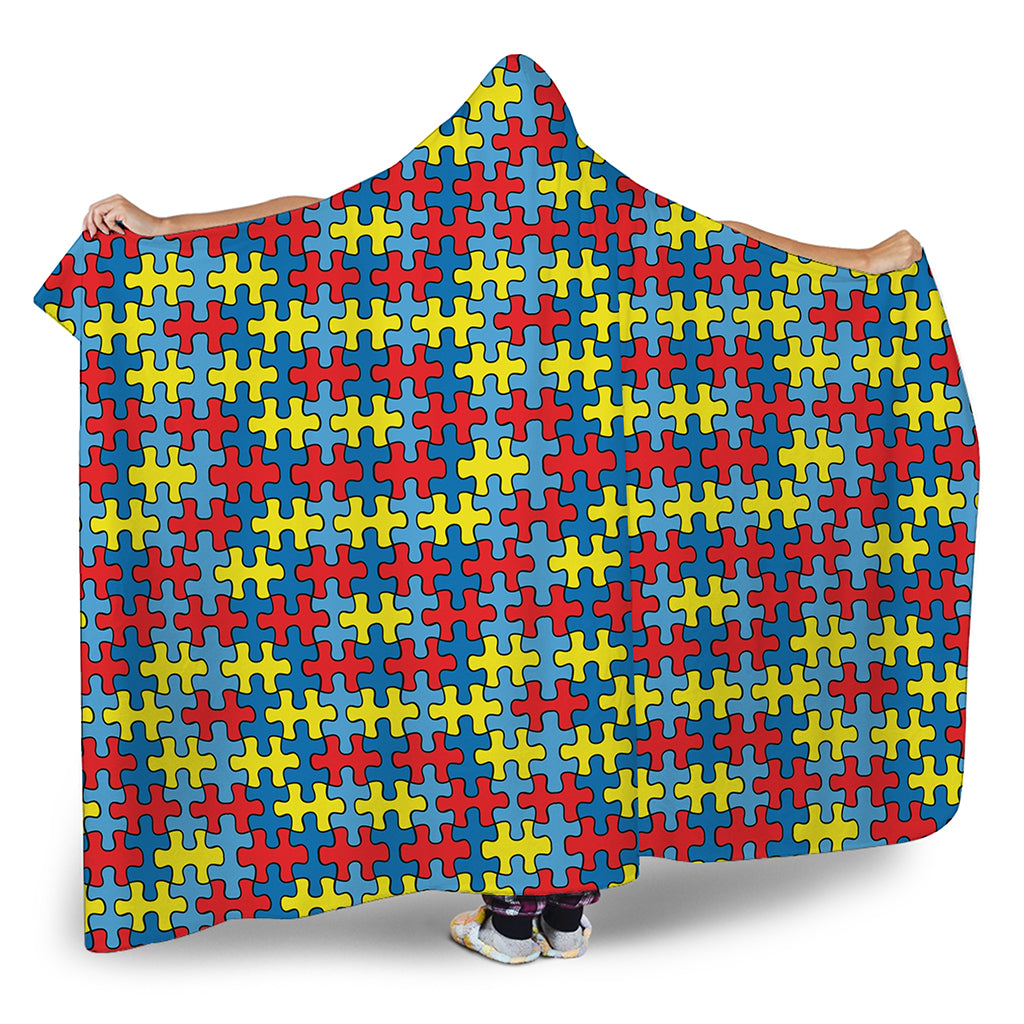 Autism Awareness Puzzle Print Hooded Blanket