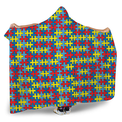 Autism Awareness Puzzle Print Hooded Blanket