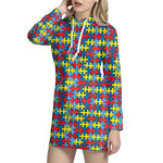 Autism Awareness Puzzle Print Hoodie Dress