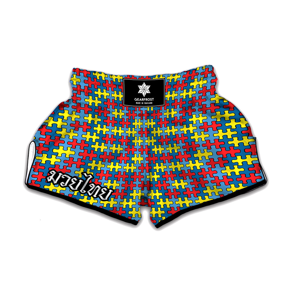 Autism Awareness Puzzle Print Muay Thai Boxing Shorts