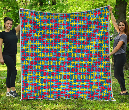 Autism Awareness Puzzle Print Quilt