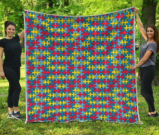 Autism Awareness Puzzle Print Quilt