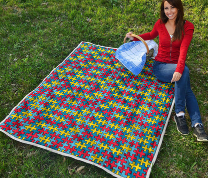 Autism Awareness Puzzle Print Quilt