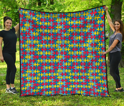 Autism Awareness Puzzle Print Quilt