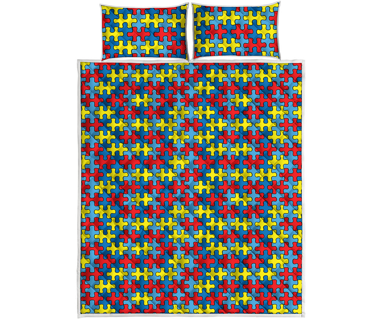 Autism Awareness Puzzle Print Quilt Bed Set