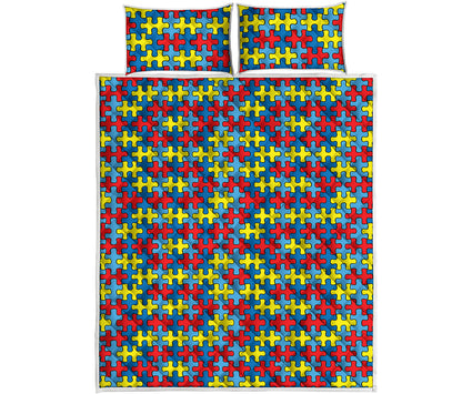 Autism Awareness Puzzle Print Quilt Bed Set
