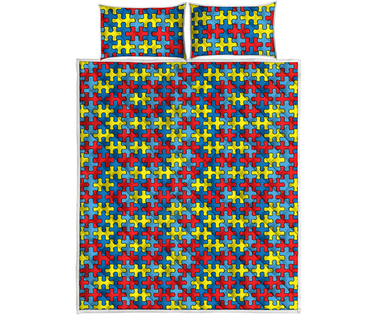 Autism Awareness Puzzle Print Quilt Bed Set