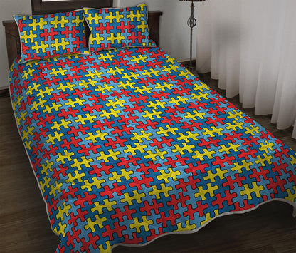 Autism Awareness Puzzle Print Quilt Bed Set