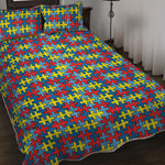 Autism Awareness Puzzle Print Quilt Bed Set