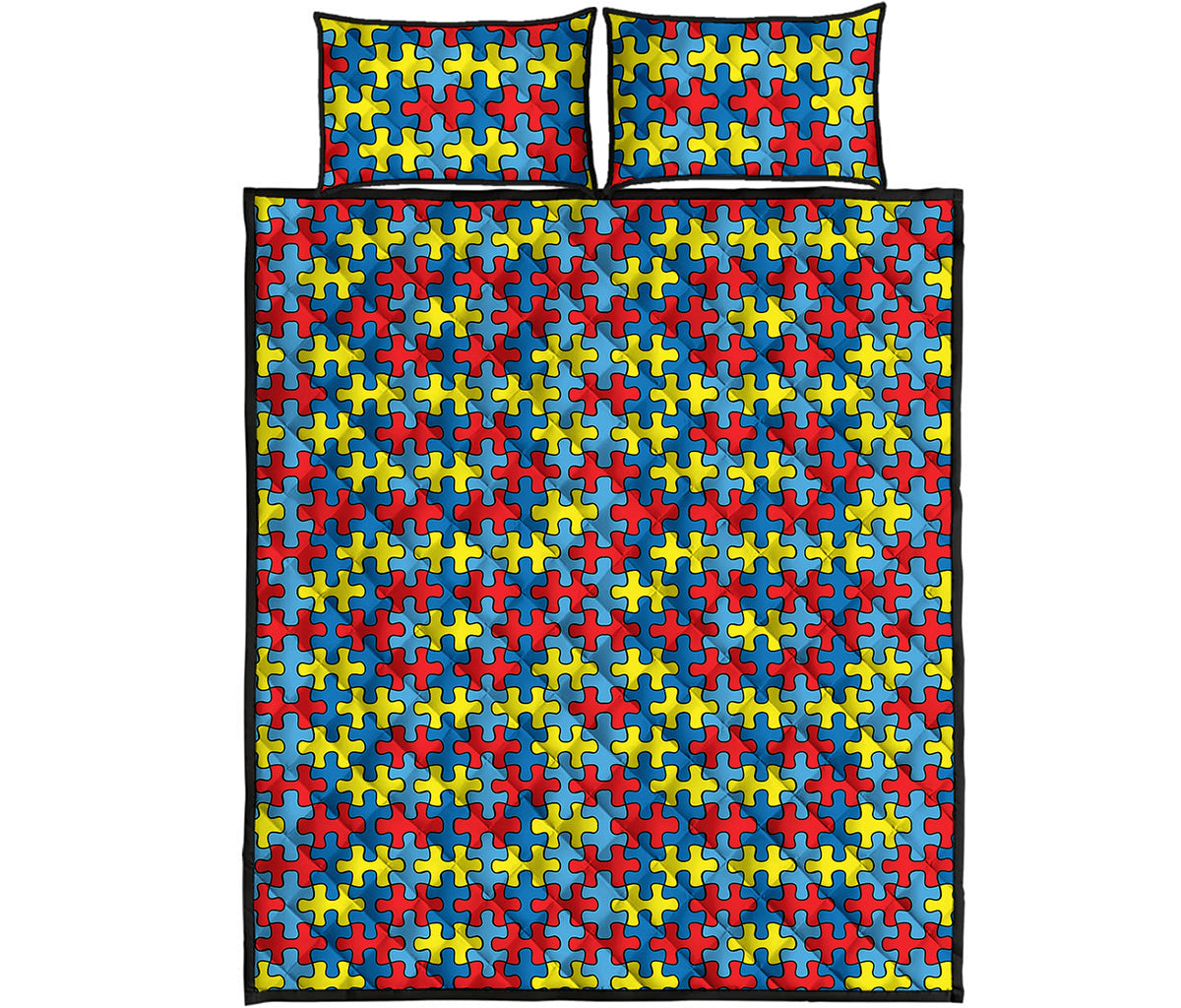Autism Awareness Puzzle Print Quilt Bed Set