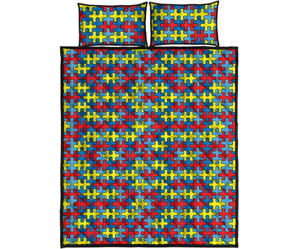 Autism Awareness Puzzle Print Quilt Bed Set