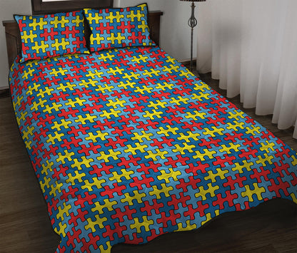 Autism Awareness Puzzle Print Quilt Bed Set