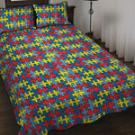 Autism Awareness Puzzle Print Quilt Bed Set