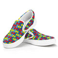 Autism Awareness Puzzle Print White Slip On Sneakers