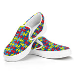 Autism Awareness Puzzle Print White Slip On Shoes