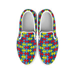 Autism Awareness Puzzle Print White Slip On Shoes