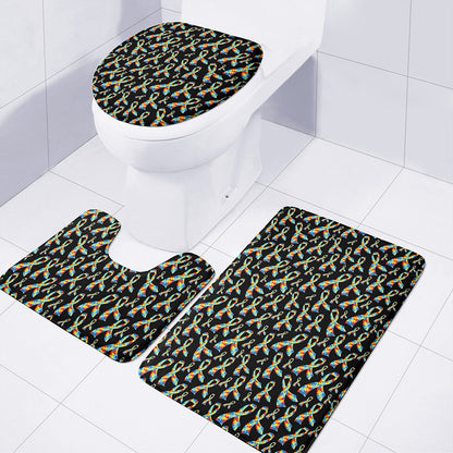 Autism Awareness Ribbon Pattern Print 3 Piece Bath Mat Set