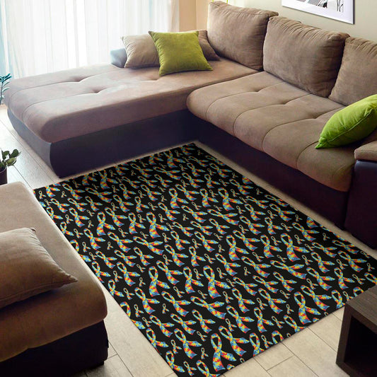 Autism Awareness Ribbon Pattern Print Area Rug