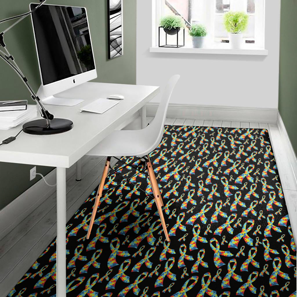 Autism Awareness Ribbon Pattern Print Area Rug