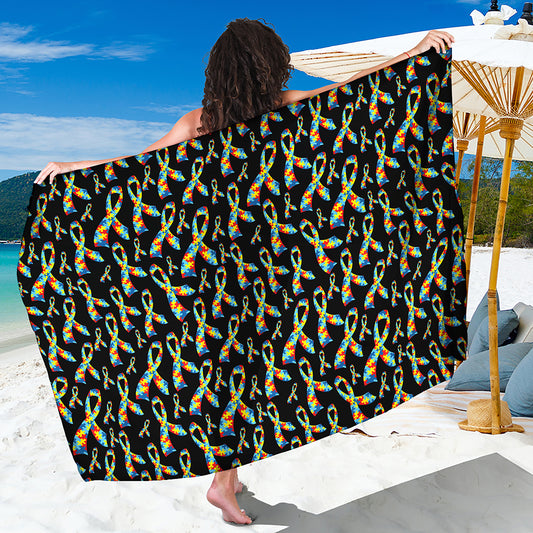 Autism Awareness Ribbon Pattern Print Beach Sarong Wrap