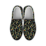 Autism Awareness Ribbon Pattern Print Black Slip On Shoes