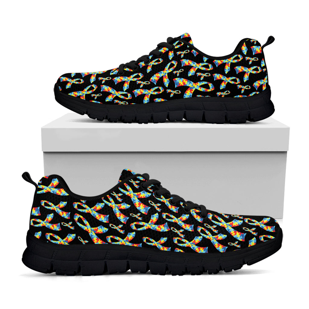 Autism Awareness Ribbon Pattern Print Black Sneakers