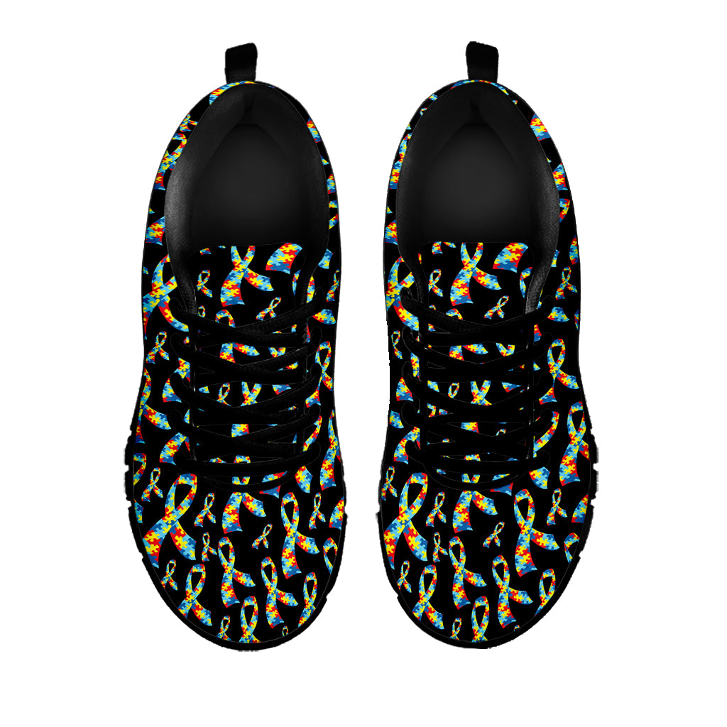 Autism Awareness Ribbon Pattern Print Black Sneakers