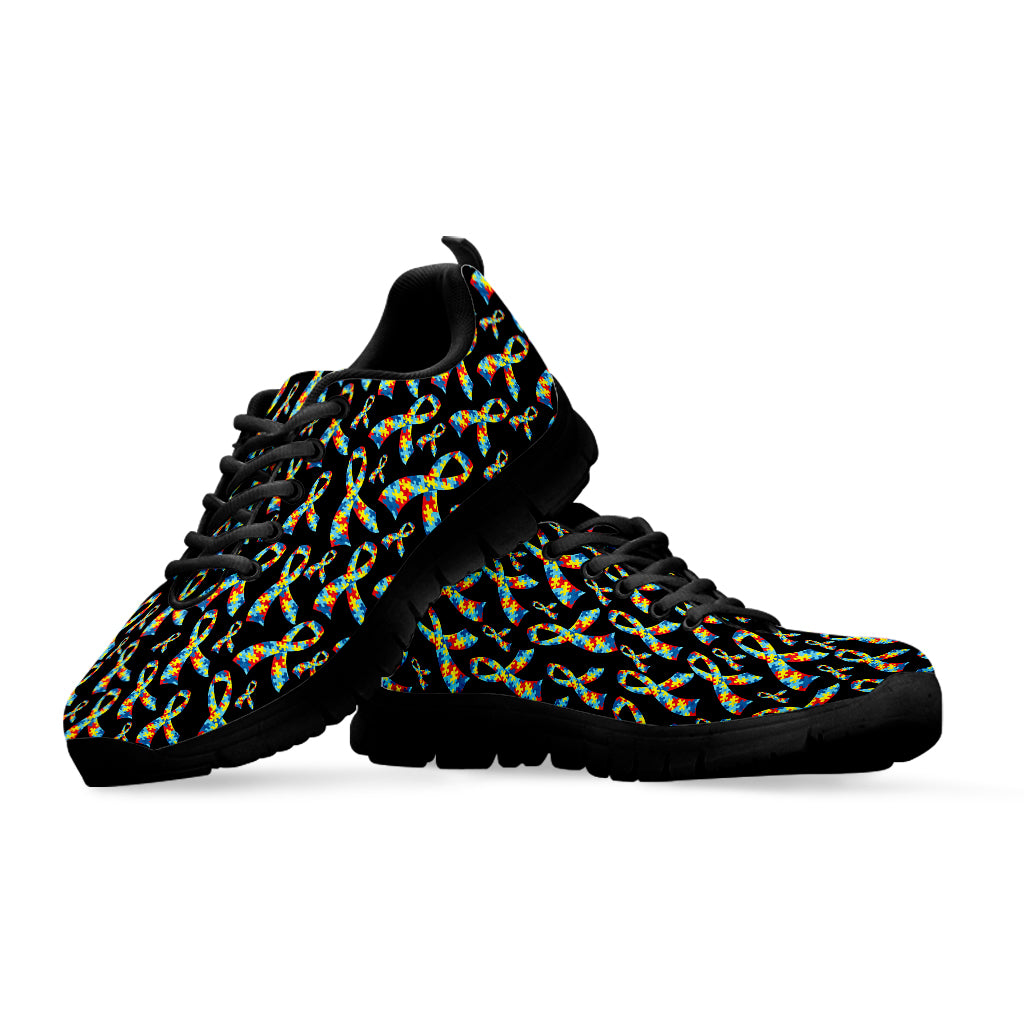 Autism Awareness Ribbon Pattern Print Black Sneakers