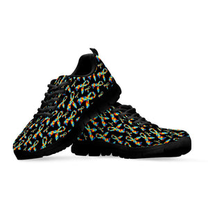 Autism Awareness Ribbon Pattern Print Black Sneakers