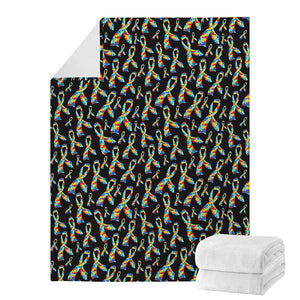 Autism Awareness Ribbon Pattern Print Blanket