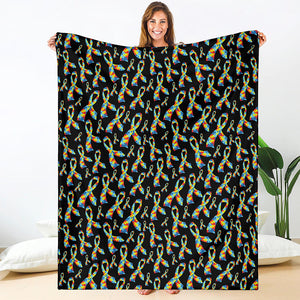 Autism Awareness Ribbon Pattern Print Blanket