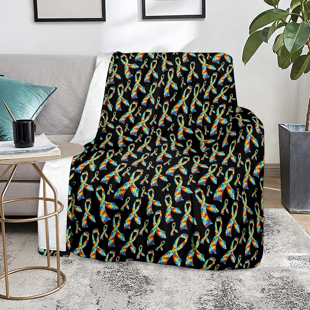 Autism Awareness Ribbon Pattern Print Blanket