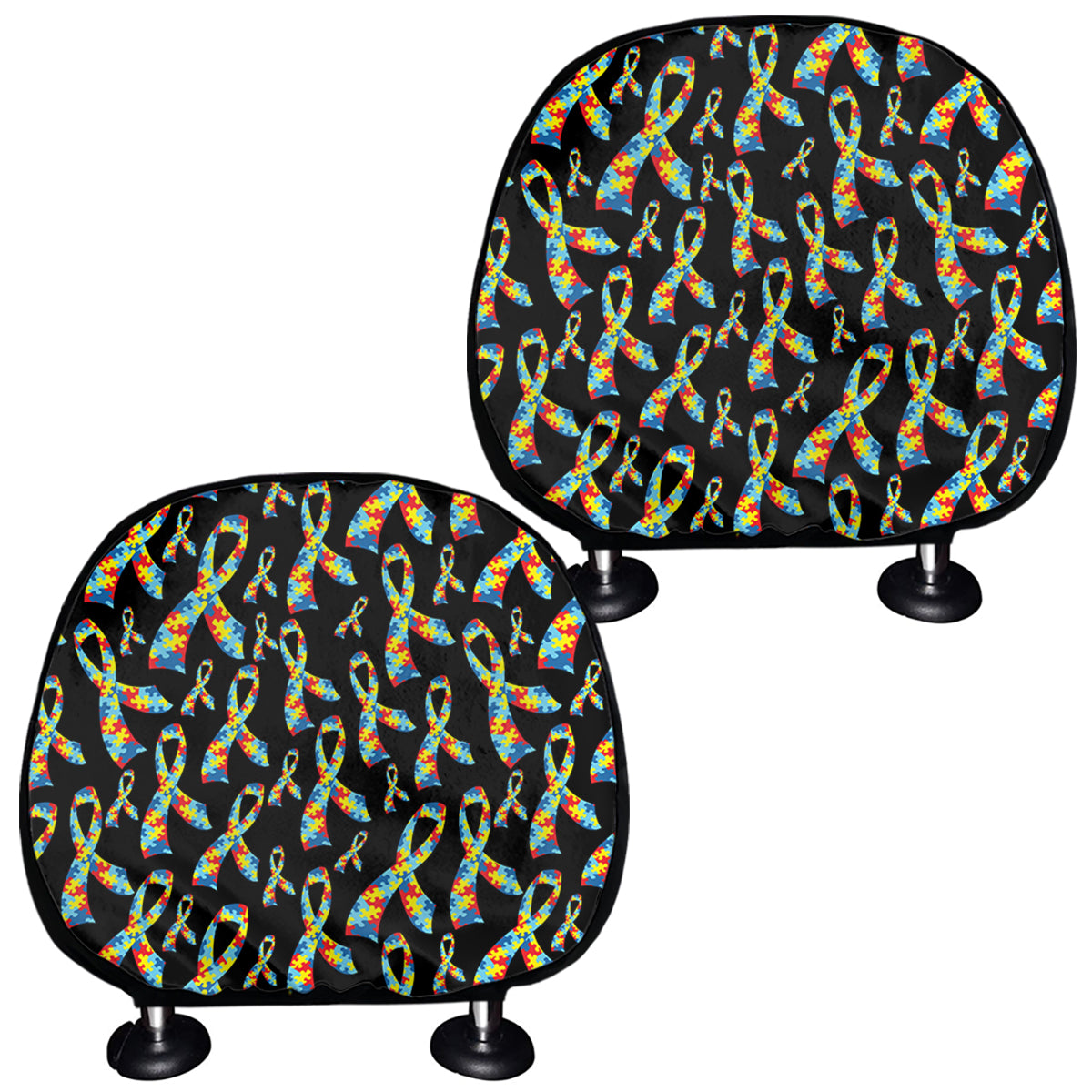 Autism Awareness Ribbon Pattern Print Car Headrest Covers