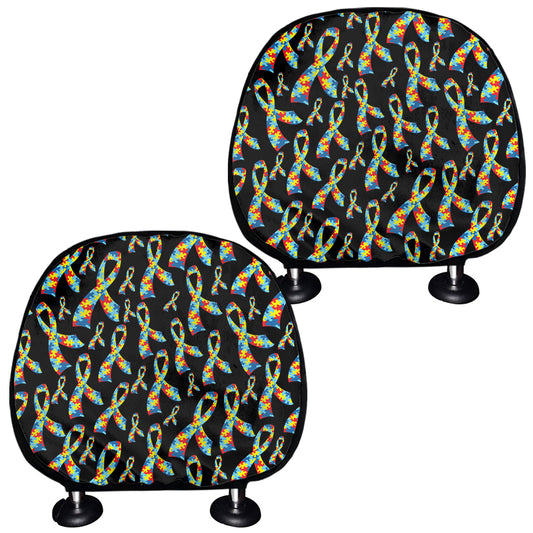 Autism Awareness Ribbon Pattern Print Car Headrest Covers