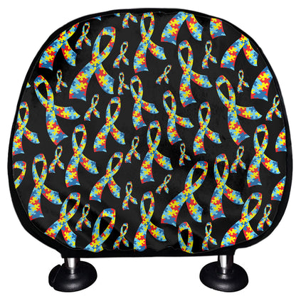 Autism Awareness Ribbon Pattern Print Car Headrest Covers