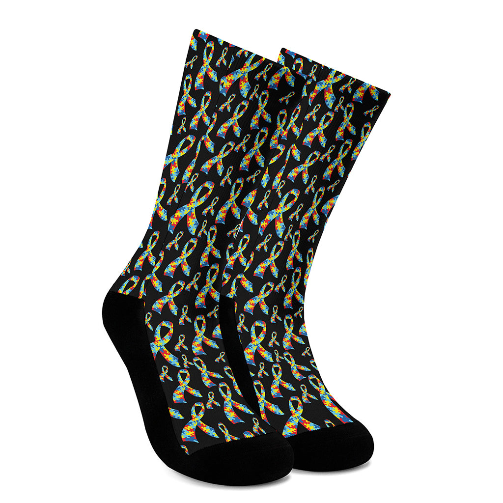 Autism Awareness Ribbon Pattern Print Crew Socks