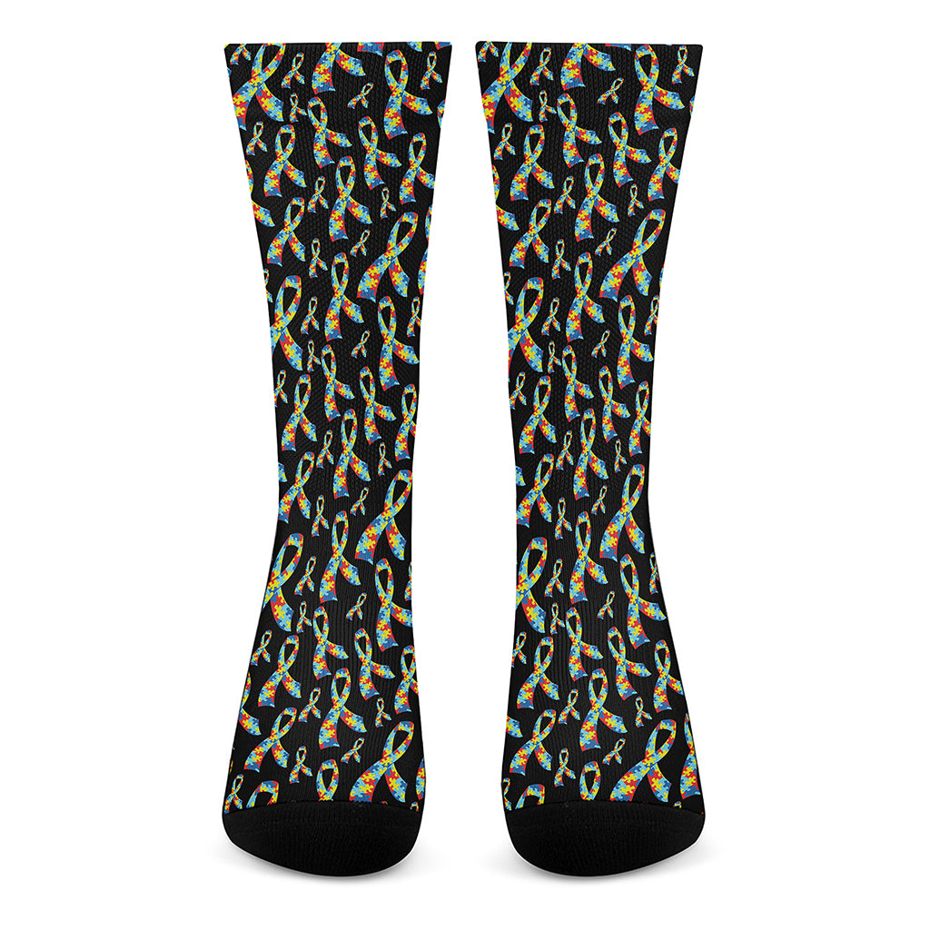 Autism Awareness Ribbon Pattern Print Crew Socks