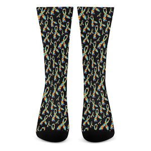 Autism Awareness Ribbon Pattern Print Crew Socks