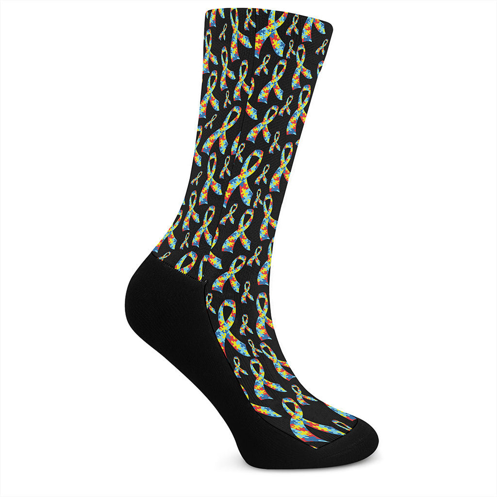 Autism Awareness Ribbon Pattern Print Crew Socks