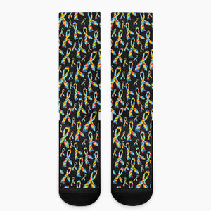 Autism Awareness Ribbon Pattern Print Crew Socks